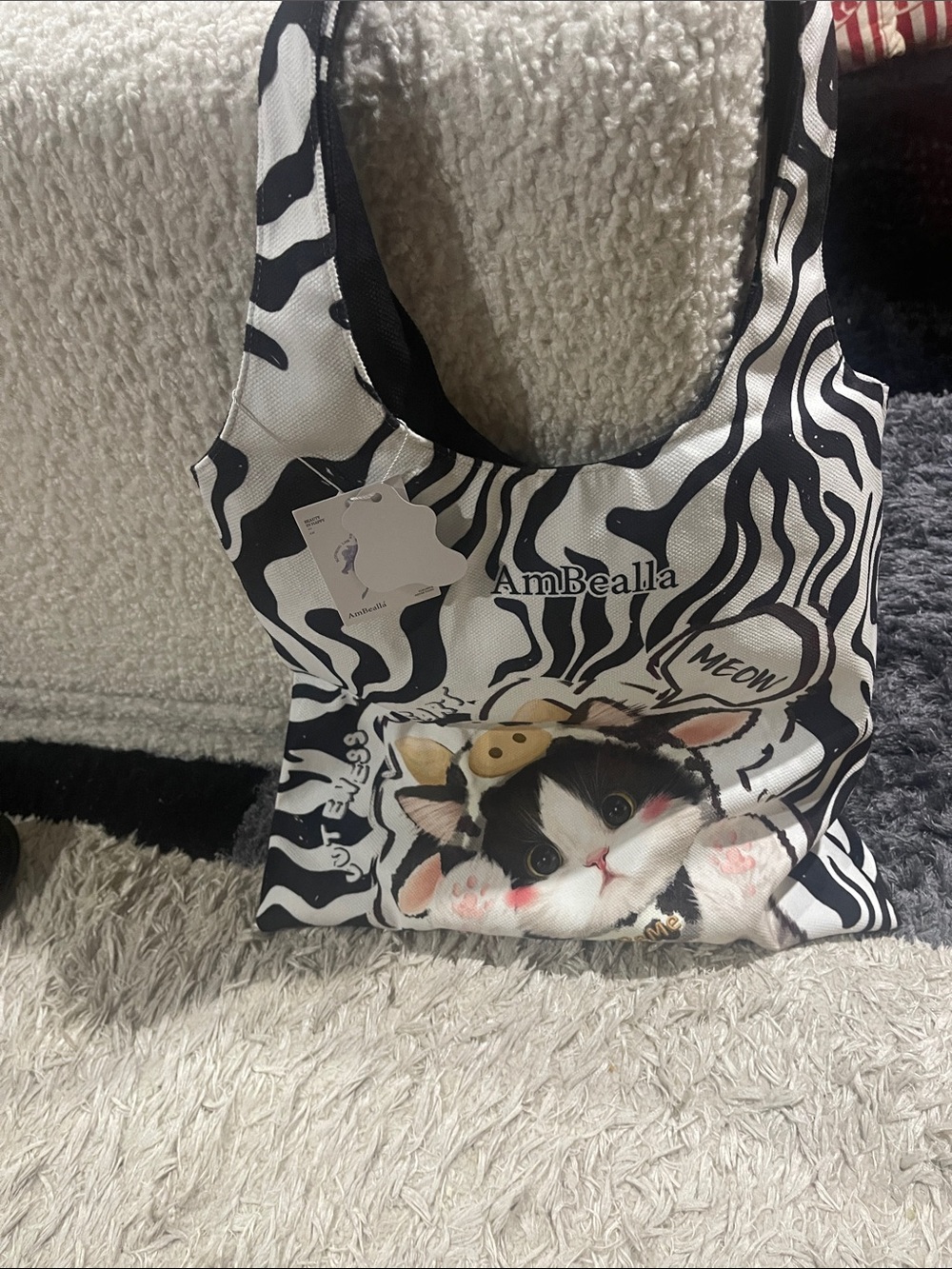 AmBealla Black & White Zebra Cat Tote Bag